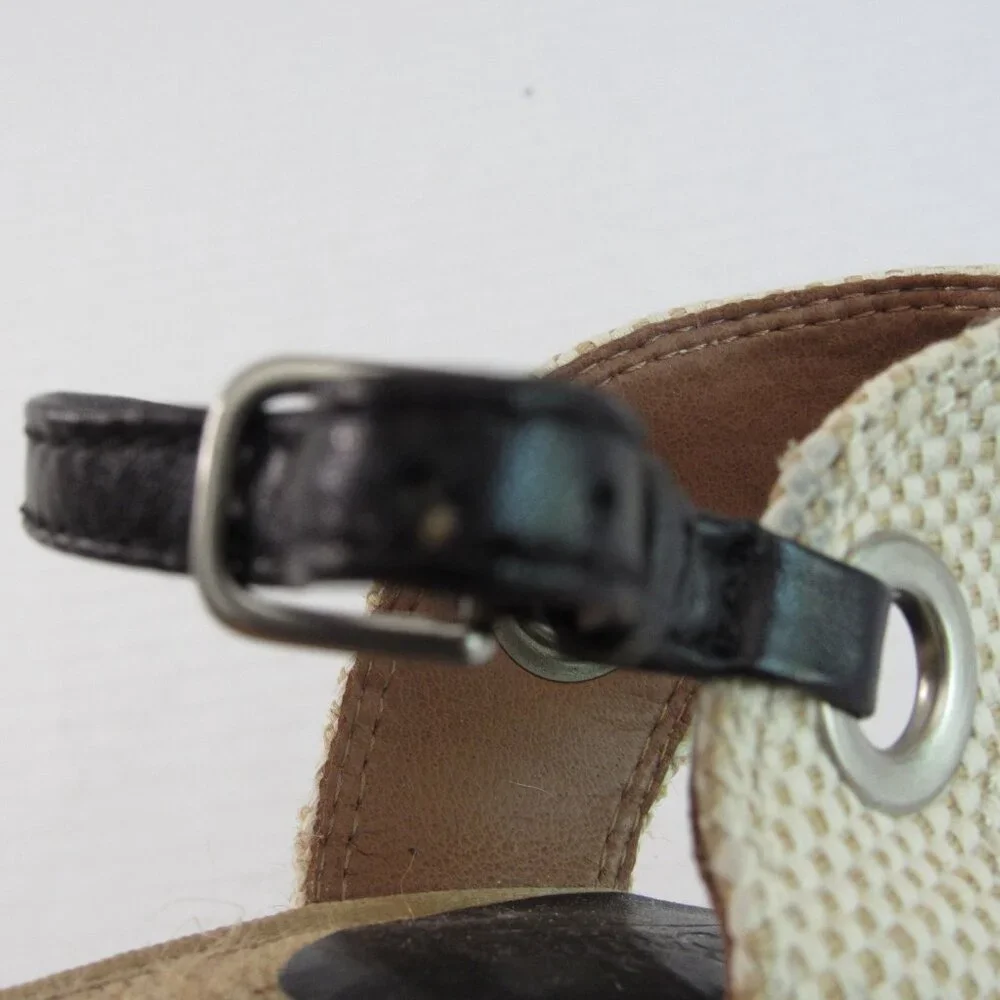 Lucky Brand Espadrille Wedge Sandals Black Tan & White Size 6M